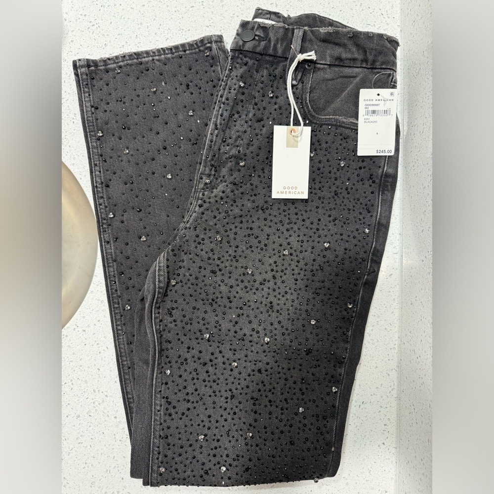 Good American Good Icon Diamond Dusted Straight Leg Jeans